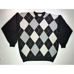 Pringle of Scotland 100% Lambs Wool‎ Argyle Sweater Mens XL Scotland Vintage